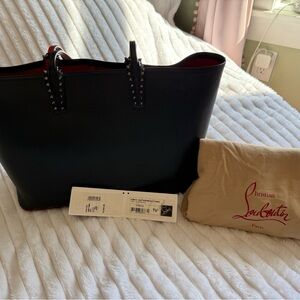Christian Louboutin Cabata Black and Red Studded Tote